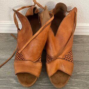 Free People Brown Leather Platform Booties